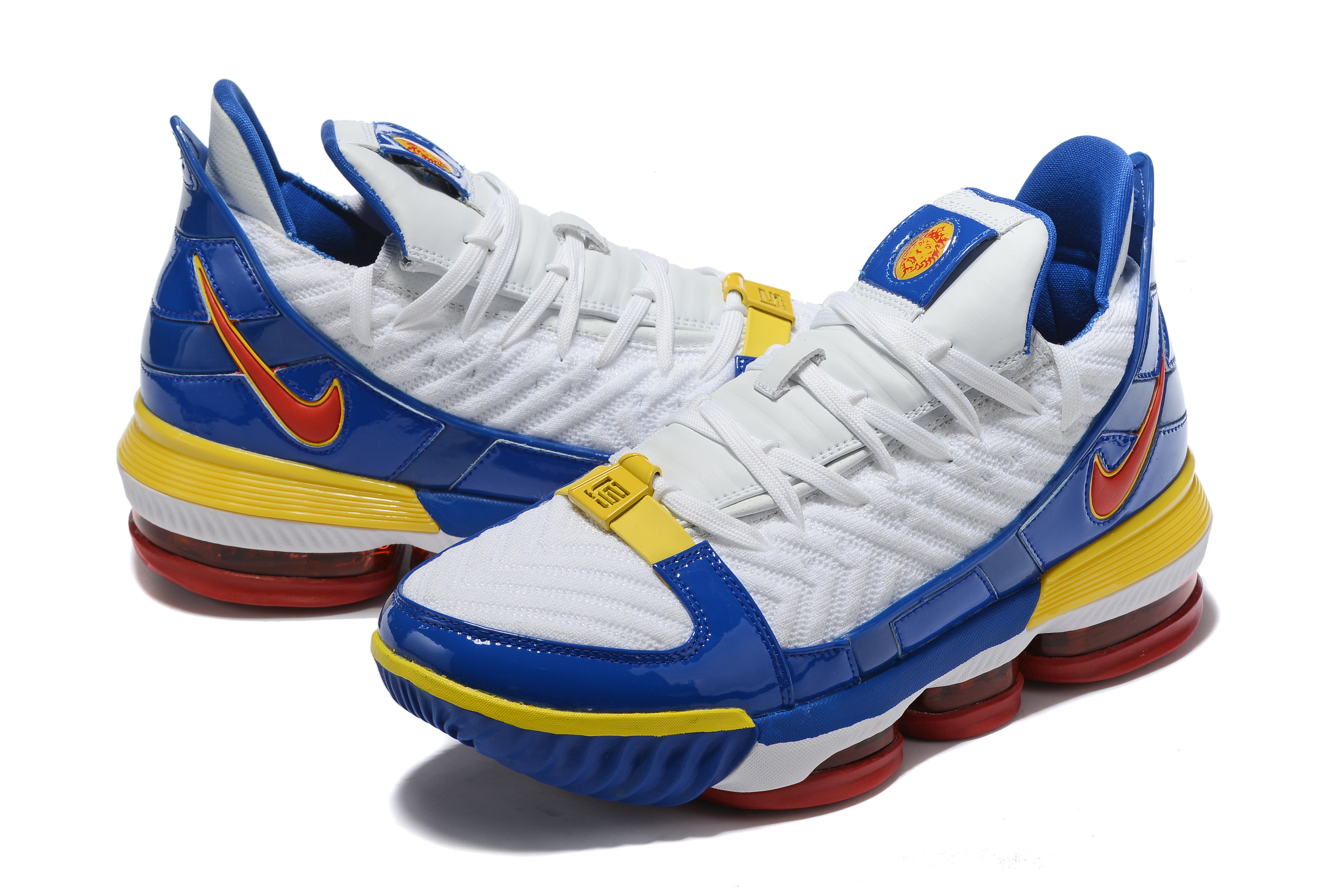 2019 Men Nike Lebron James 16 Low White Blue Yellow Red Shoes - Click Image to Close